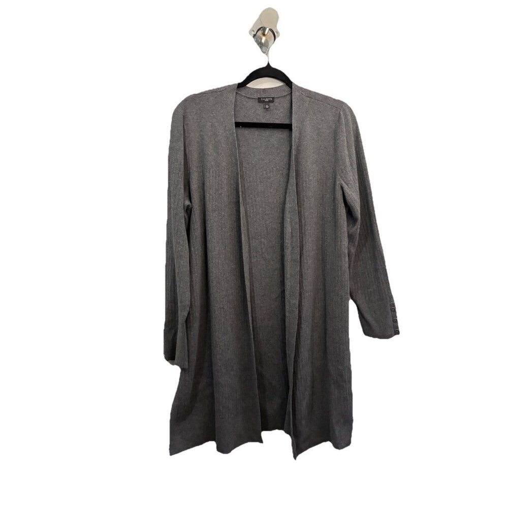 Talbots Mid Length Cotton Blend Gray Ribbed  Cardigan Size Petite Large